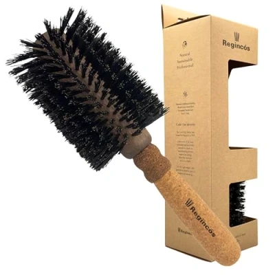 Image of Regincós Round Brush Eco Cork Wood E.Cork Black 870 Natural Professional Handmade Large