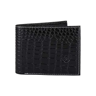 Image of Designer J Wilson Real Genuine Mens Leather Wallet Crocodile Look with Gift Box (Full Black)