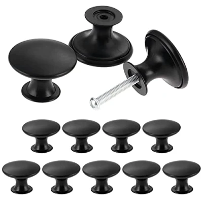 Image of TsunNee 12PCS Vintage Cabinet Knobs, Chic Drawer Antique Kitchen Cupboard Handles, 30mm Round Furniture Door Black