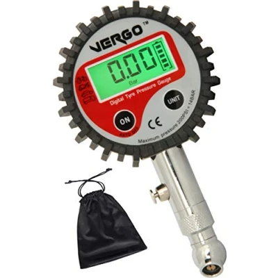 Image of VERGO Digital tyre Pressure gauge Heavy Duty 2.5 inch diameter head Multiple Units 0 14 Bar/0 200 PSI Backlit LCD display Adjustable Swivel Hold &amp; Reset Button Car Truck Motorbike