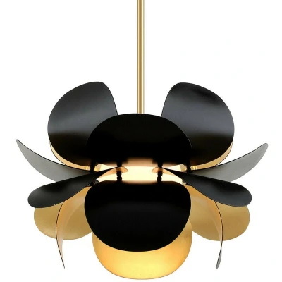Image of Ginger 1 Light Pendant Gold Leaf, Black, Glass