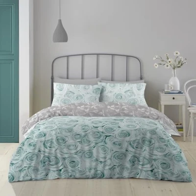 Image of GC GAVENO CAVAILIA Flower Duvet Cover, Reversible Blossom Bedding Sets Polycotton Quilt Covers Double Bed Set, Duck Egg