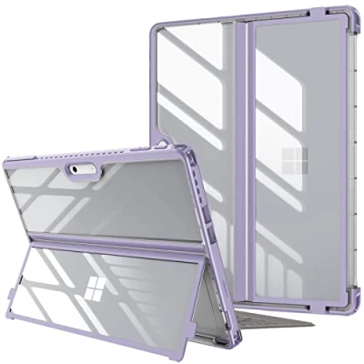 Image of FINTIE Hybrid Case for Microsoft Surface Pro 11 (2024) / 10 9 (2022) 13 inch, Shockproof Clear Cover with TPU Rugged Frame Fits Keyboard + Kickstand, Purple