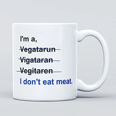 Image of I&#039;m A Vegetarian Joke Large Heavy Duty Ceramic Novelty Funny Coffee Mug, Cup for Men &amp; Women, Girls Boys Gift Birthday, Leaving, Teacher, Christmas, Vegans