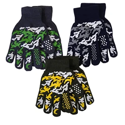 Image of 6 Pairs Boys Girls Magic Stretch Gripper Camouflage Gloves Winter Knitted Full Finger (Camouflage)