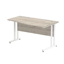 Image of Impulse 800x600mm Straight Desk Grey Oak Silver Cable Managed Leg