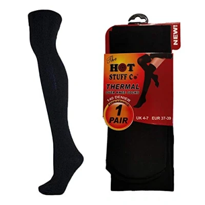 Image of undercover lingerie 2 Pairs Ladies Thermal Over Knee Socks Black 4 7
