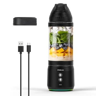 Image of Powerful 240W Portable Blender, USB C Rechargeable, Leakproof &amp; Compact 700ml BPA Free Bottle, 6 Leaf Serrated Blades, Perfect for Smoothies, Protein Shakes, Ideal Travel, Gym Fridja F500