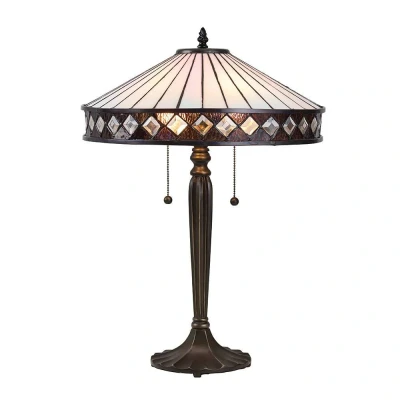 Image of Fargo 2 Light Medium Table Lamp Dark Bronze, Tiffany Glass, E27