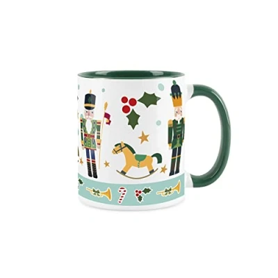 Image of Purely Home Nutcracker, Holly &amp; Rocking Horse Mug White Green Christmas Festive Coffee/Tea Gift 11oz