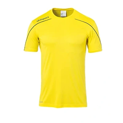 Image of Uhlsport Stream 22 Short Sleeve Jersey Men, Lime Yellow/Azure Blue, Moisture Wicking Crew Neck Dry Tech, Size S