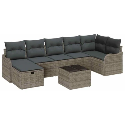 Image of vidaXL 8 Piece Garden Sofa Set with Cushions Grey Poly Rattan