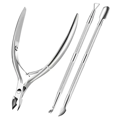 Image of XUNXMAS Cuticle Trimmer with Pusher, Remover Cutter Nipper Scissor and Triangle Nail Pusher Peeler Scraper, Durable Dead Skin Clipper Manicure Pedicure Tools (Silver)
