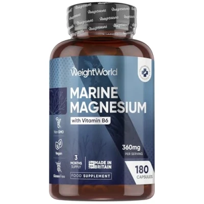 Image of High Strength Magnesium Supplements 180 Vegan Marine Capsules with Vitamin B6 100% Natural Aquamin from Seawater Citrate/Glycinate Alternative Nerve &amp; Muscle Function