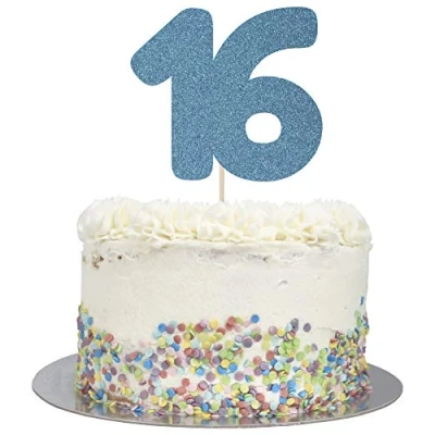 Image of Large Number 16 Glitter Cake Topper (Blue Glitter)