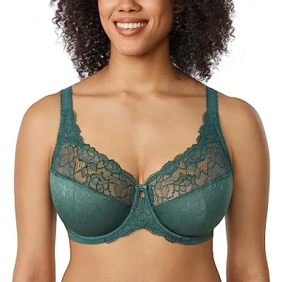 Image of Delimira Women&#039;s Minimizer Lace Full Coverage Non Padded Underwire Plus Size Bra Blush Brushwork Flower 42E