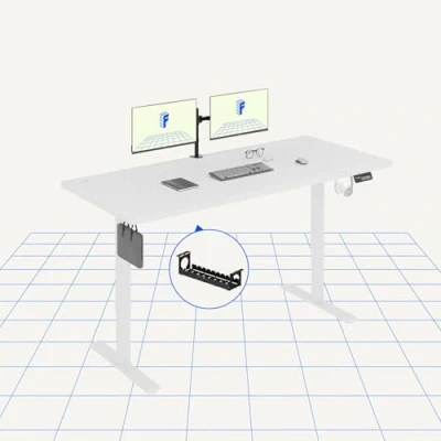 Image of FLEXISPOT Electric Standing Desk 180x80cm Sit Stand Table Height Adjustable with Hook for Home Office, White
