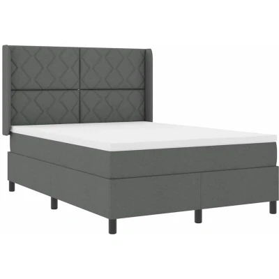 Image of Box Spring Bed with Mattress Dark Grey 140x200 cm Fabric Vidaxl