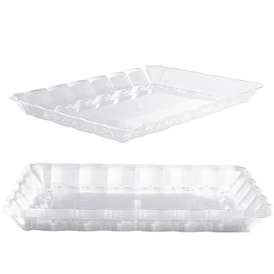 Image of MATANA 6 Large Rectangular Serving Platters, 32x24cm Clear Plastic Trays for Food Serving, Catering, Parties, Weddings, Birthdays Sturdy &amp; Reusable Snack, Sandwich, Buffet