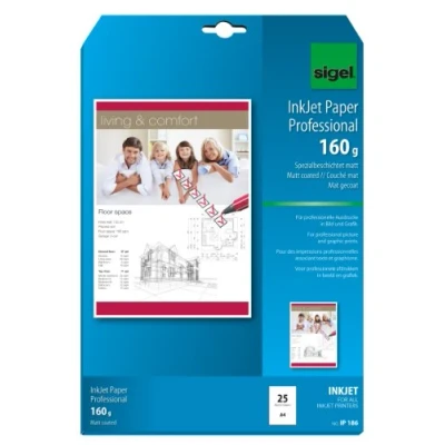 Image of SIGEL IP186 InkJet Paper, coated, White, 160 gsm, A4, 25 sheets