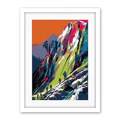 Image of Artery8 Hikers on Helvellyn Mountain Ridge Landscape Artwork Framed Wall Art Print 18X24 Inch