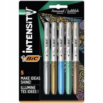 Image of BIC Metallic Permanent Markers Pack of 5 Variety Colours For Dark and Light Surfaces Low Odour (assorted model)