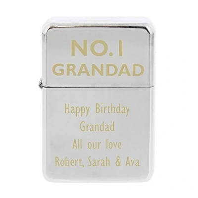 Image of Custom Personalised No.1 Grandad Laser Engraved Windproof Silver Lighter. Ideal for Fathers day, Xmas and Birthdays.