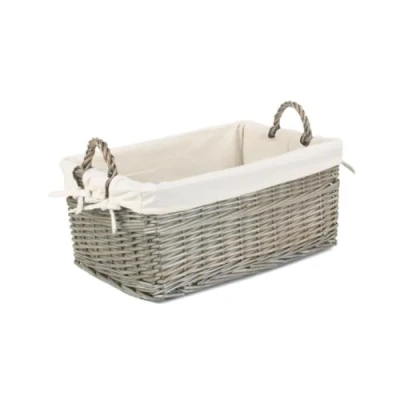 Image of Red Hamper Medium Shallow Antique Wash Lined Storage Wicker Basket, Brown
