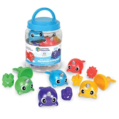 Image of Learning Resources Snap n Learn Narwhals and Friends, Baby Toddler toys, Preschool Activities, Education 15 Piece, Ages 18 Months+