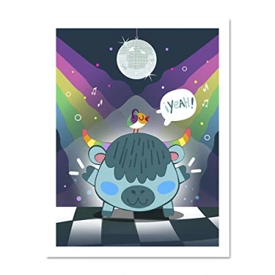 Image of Wee Blue Coo Kawaii Cow Disco Party Large Framed Art Print Wall Poster 18x24 inch
