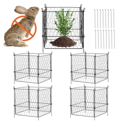 Image of VEVOR 4 Pack Plant Protector from Animals, 13.4&#039;&#039; x Chicken Wire Protector, Cages for Outdoor Plants, Flowers &amp; Vegetables, Keeps Bunny Squirrels Out, 16pcs Metal Mesh