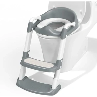 Image of Potty Training Toilet with Step Stool Ladder, Toddler Kids Seat for Boys Girls, Foldable Anti Slip Splash Guard Soft Cushion Safety Handles (Grey)