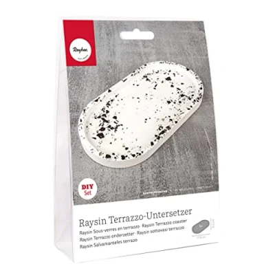 Image of Rayher DIY Tray Casting Kit with Fine Plaster Powder, Shaped Silicone Mould for Casting, Craft Terrazzo Tray, 17.8x9.5x1.3cm, 34473000