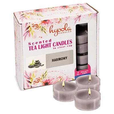 Image of Hyoola Scented Tealight Candles Clear Cup Harmony Tealights 6 Hour Burn Time 15 Pack European Made