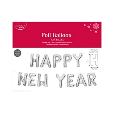 Image of Eurowrap Happy New Year Foil Balloon Silver Air Filled Includes Ribbon Sticky Tabs and Inflating Straw