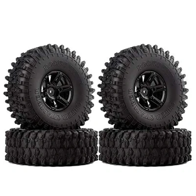 Image of INJORA 1.9 Inch Tyre Set 4Pcs Beadlock Wheel Rim and Rubber Tires for 1/10 RC Crawler Axial SCX10 Pro VS4 10 Redcat Gen 8 7 Enduro(Black)