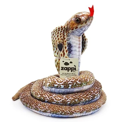 Image of Zappi Co Kids Stuffed Soft Cuddly Plush Snake Toy Part of Safari Animals Collection: Realistic and Lifelike, Perfect for Kids(Cobra)
