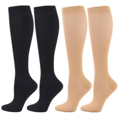 Image of Zingso Compression Socks for Women Men, 2 Pairs 20 25mmHg Knee High Stockings Sport, Athletic, Edema, Diabetic, Varicose Veins, Travel, Pregnancy, Nursing (S/M, Black Skin)