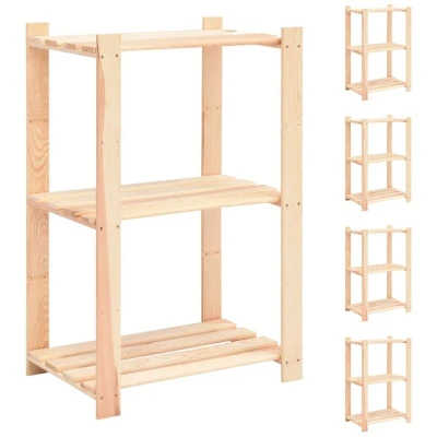 Image of vidaXL 3 Tier Storage Racks 5 pcs 60x38x90 cm Solid Pinewood 150 kg