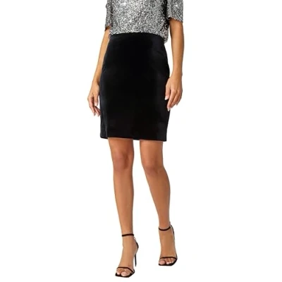 Image of Roman Womens Velvet Knee Length Pencil Skirt Black Size 10 UK