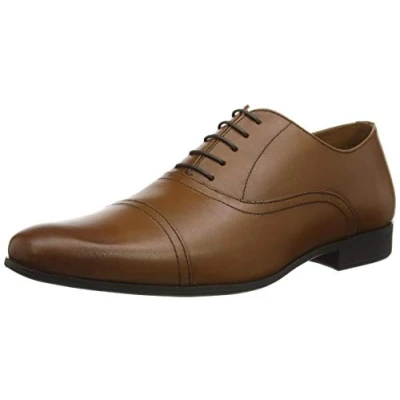 Image of Thomas Crick Men&#039;s &#039;Mellor&#039; Classic Oxford Lace Up Shoes, Formal Shoes with Stylish Detail, Comfortable, Durable and Versatile Fine Quality Leather (Black/Tan)