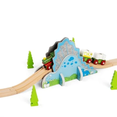 Image of Bigjigs Rail Dino Riser Tunnel Wooden Dinosaur Train Accessory, Kids Trains &amp; Railway Accessories, Toys Gifts For Toddlers, 3 Year Old +