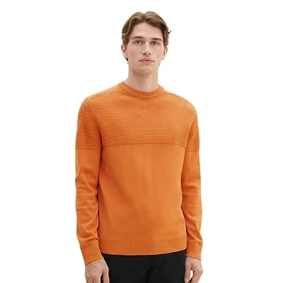 Image of TOM TAILOR Men&#039;s 1038221 Cotton Knit Sweaters, 32243 Tomato Cream Orange, L