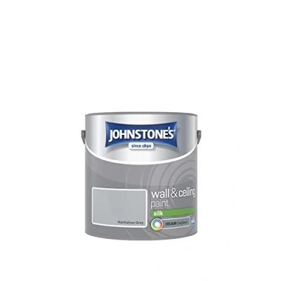 Image of Johnstone&#039;s Wall &amp; Ceiling Paint Manhattan Grey Silk Finish Emulsion Fantastic Coverage Easy to Apply Dry in 1 2 Hours 12m2 per Litre 2.5L