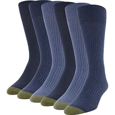 Image of Gold Toe Men&#039;s Stanton Crew Socks, Multipairs Dress Sock, Chambray/Denim (6 pairs), L UK