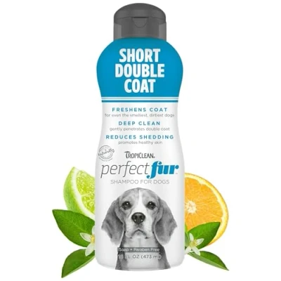 Image of TropiClean PerfectFur Dog Shampoo Used by Groomers Derived from Natural Ingredients Shed Control Formula for Short Double Coat Breeds like Beagles, Labs, Rottweilers &amp; Pugs 473ml