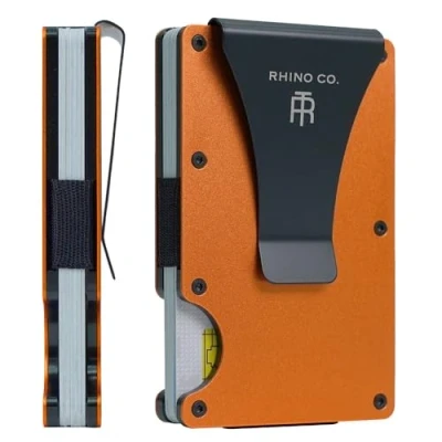 Image of RHINO CO. Minimalist Metal Wallet RFID Blocking Credit Card Holder with Cash Clip Slim, Secure, Small and Stylish (Burnt Orange)