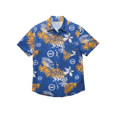 Image of FOCO Brighton &amp; Hove Albion FC Football League One EPL Floral Button Up Smart Short Sleeved Dinner Dress Shirt