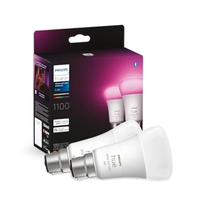 Image of Philips Hue White &amp; Colour Ambiance Smart Bulb Twin Pack LED [B22 Bayonet Cap] 1100 Lumens (75W Equivalent). Works with Alexa, Google Assistant, 2 Count