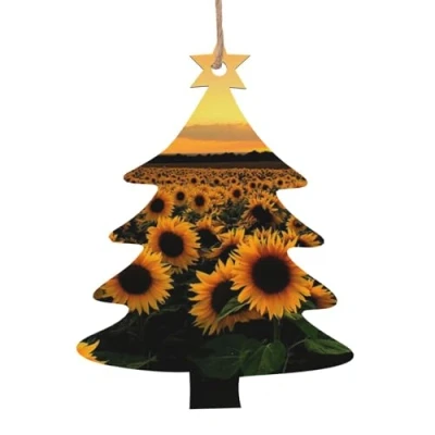 Image of Christmas Ornaments Sunflowers Sea Printed Wooden Ornament Tree Decorations Hanging For Xmas Home Decor